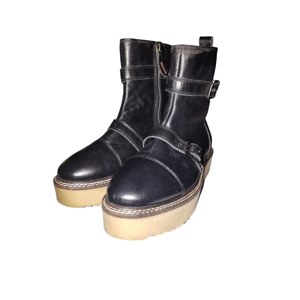 Gioseppo Black Leather Platform Moto Ankle Boots Size 37